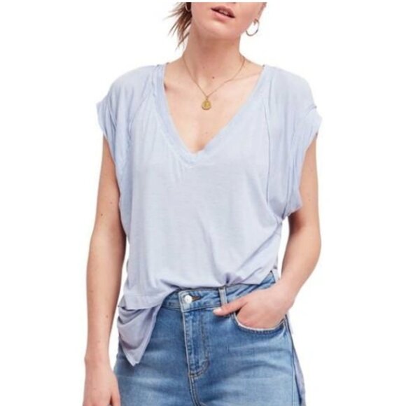 FREE PEOPLE BLUE VOYAGE LONG TEE - Picture 1 of 4